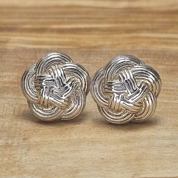 Tiffany & Co. Sterling Silver Celtic Flower Knot Weave Stud Earrings Estate Sale - Picture 1 of 7